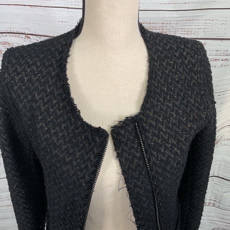 Iro Julianna Black and Gold Zip Up Cardigan Sweater Jacket - Size 2