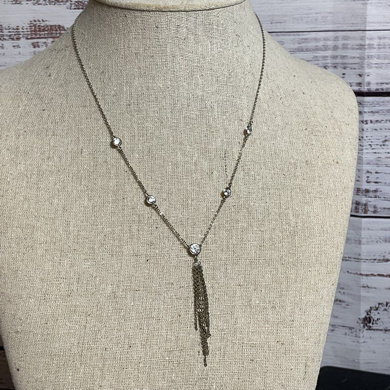 Sterling Silver Station Rhinestone Y 17" Necklace- 3.05g