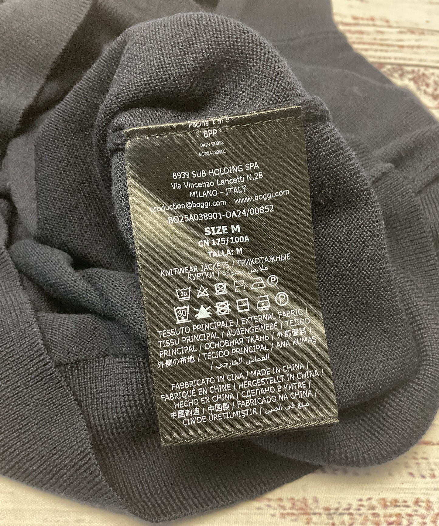 Boggi Milano Navy Blue Merino Wool Quarter Zip Sweater - Size M