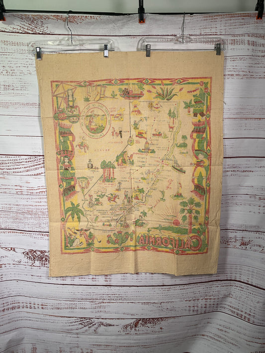 Vintage Cactus Cloth California Map Tablecloth