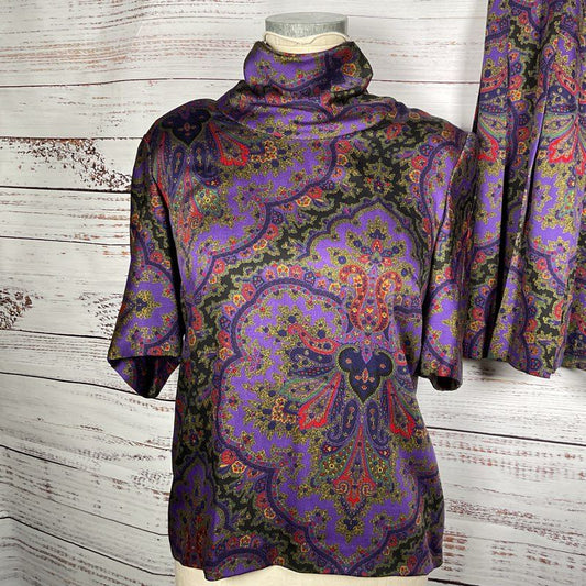 GLORIA SACHS Women's Purple Paisley Print Skirt Set- SZ 12