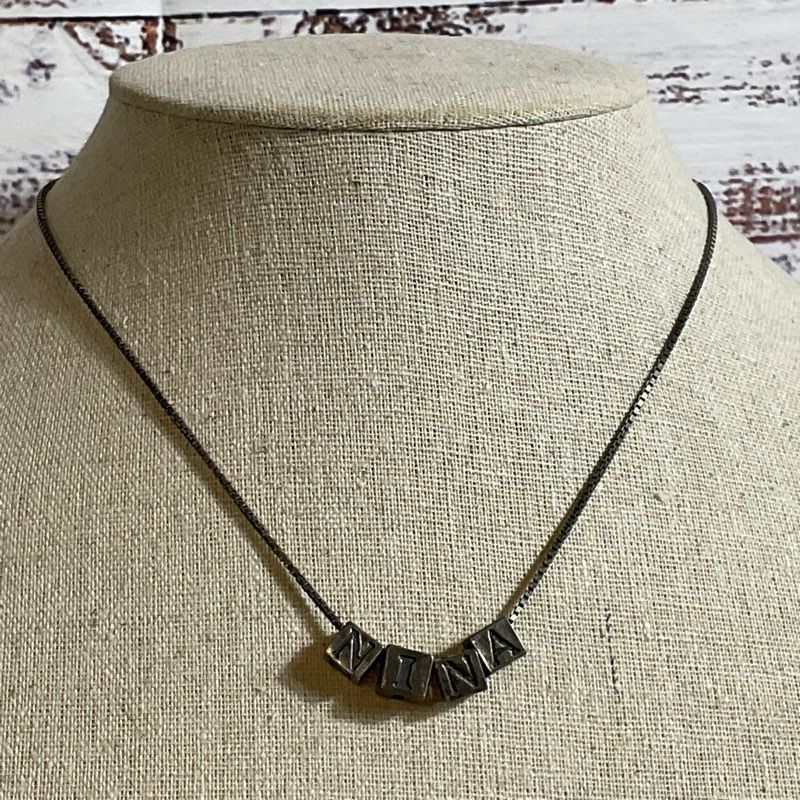 Sterling Silver "NINA" Block Beads 16" Chain Necklace- 8.62g
