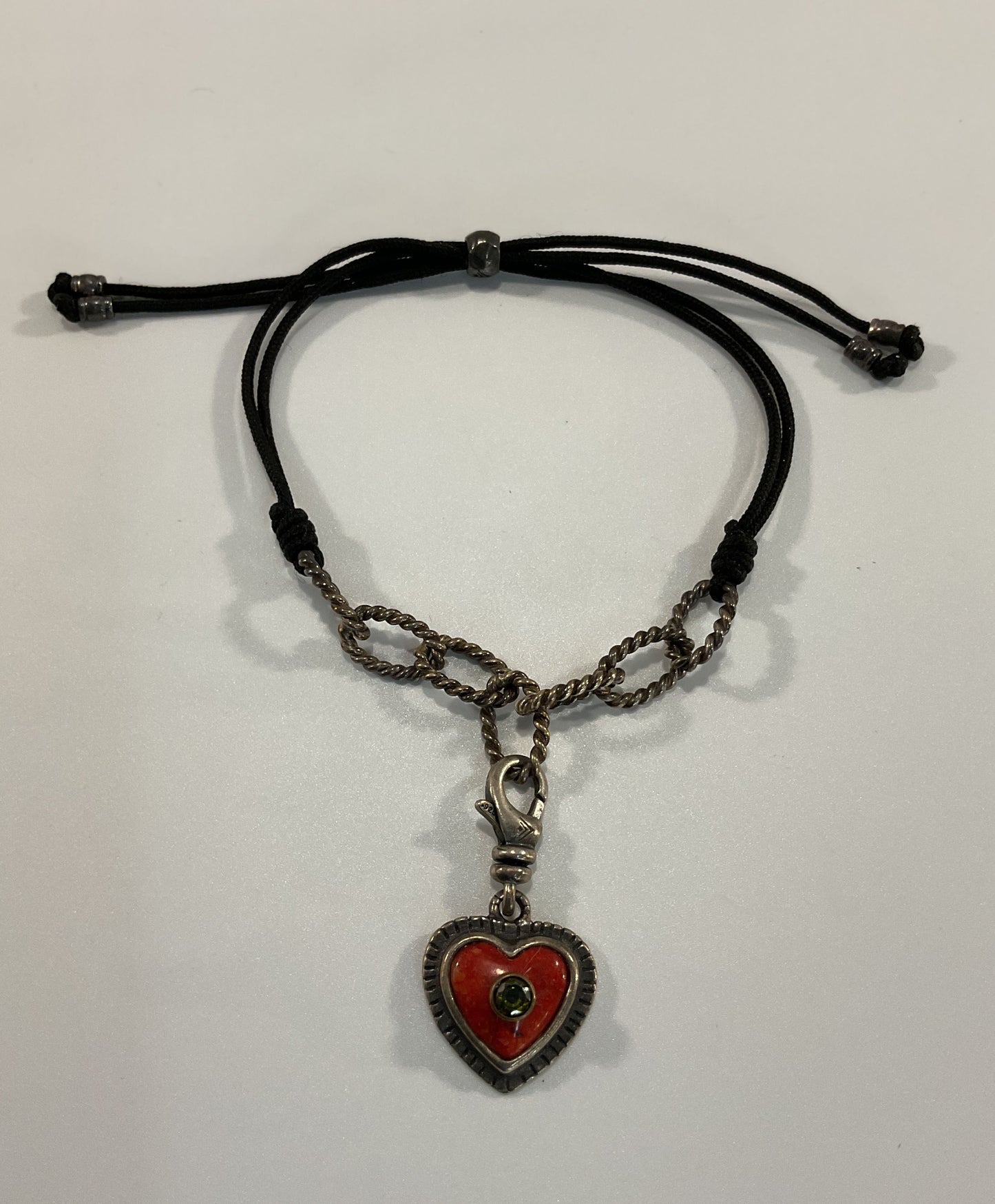 Silpada Red Hot Love Sterling Silver Adjustable Cord Bracelet With Charm