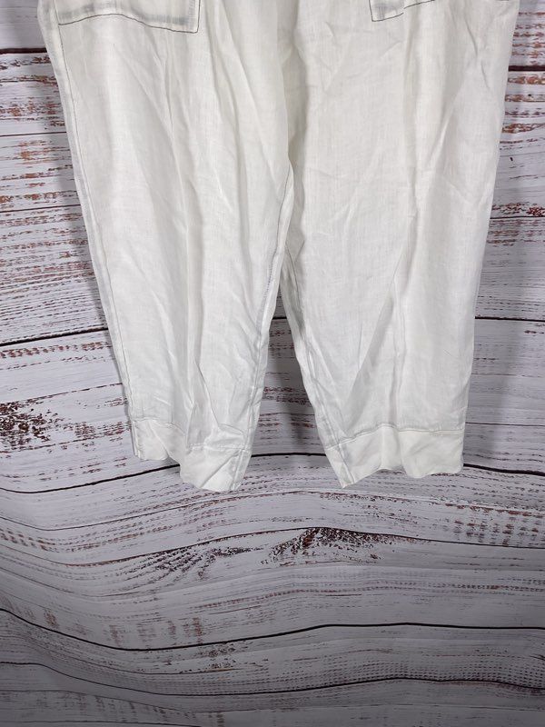 Cynthia Ashby Women's White 100% Linen Cropped Wide Leg Pants Size Large