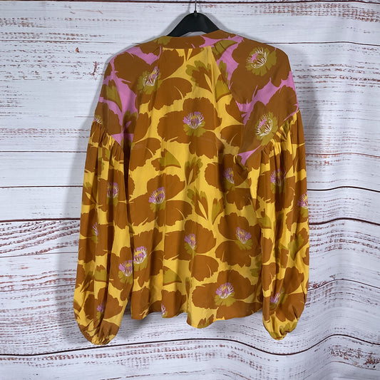 Maeve Anthropologie Floral Print Tie Neck Silk Blouse Top - Size Medium