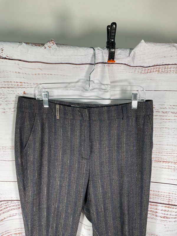 Peserico Women's Wool Blend Trouser Pants Striped Blue and Gray Size 48 Italy