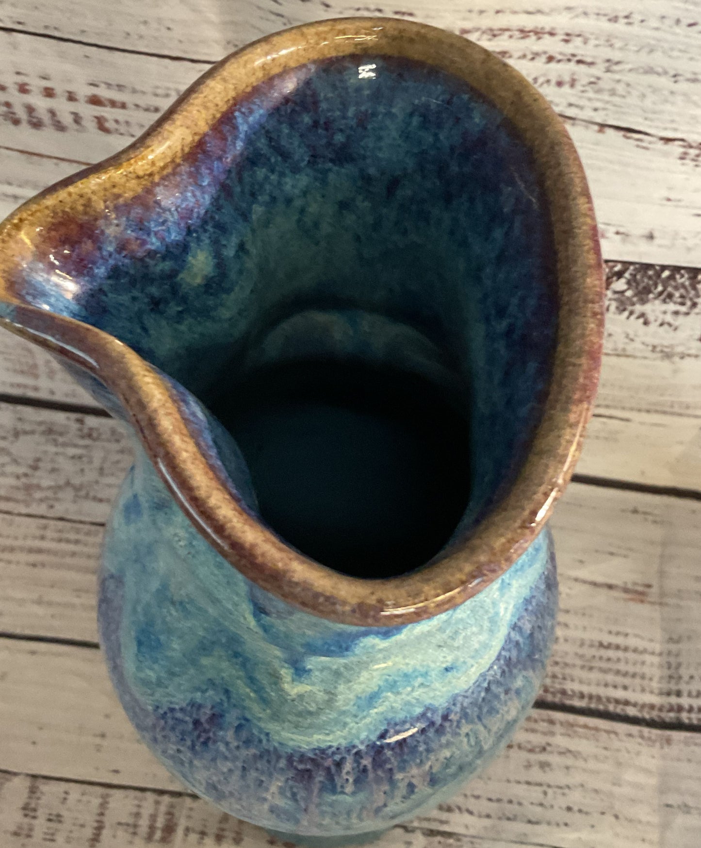 Vintage Stoneware Glazed Hand Made Vase Blue