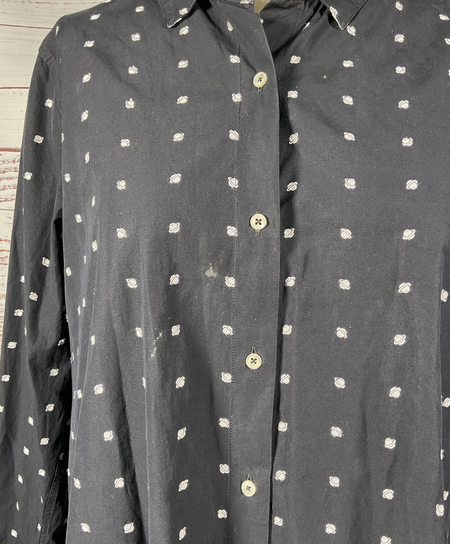 Poggianti Navy 100% Cotton Planet Saturn Embroidered Long Slv ButtonDown-Size 5