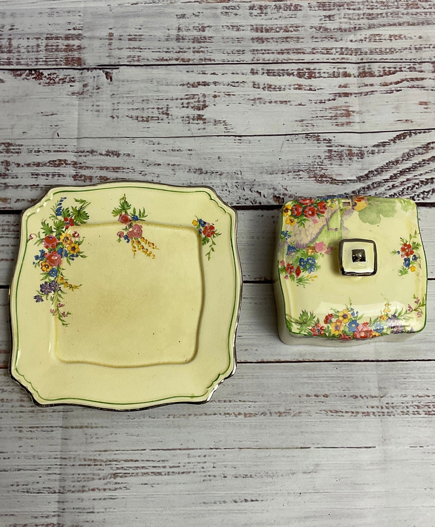 Vintage Royal Winton Set Of 5 Serveware Set- Trays, Gravy Boat, Butter Dish