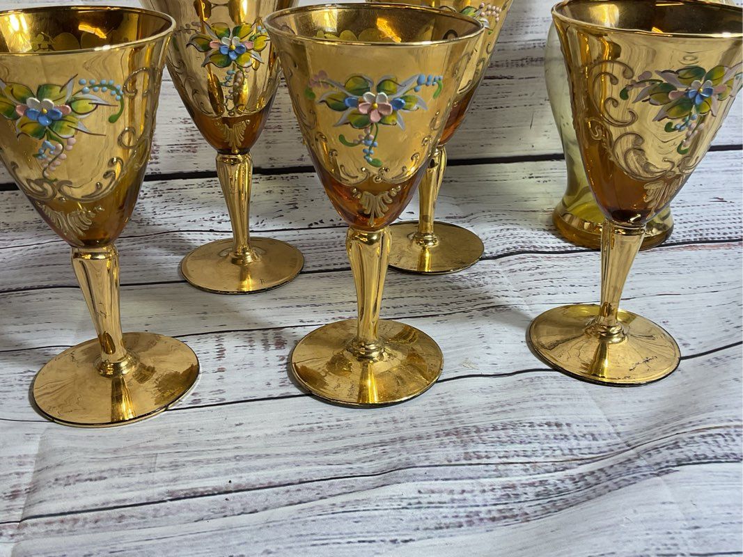 VTG. SET 6 Murano Cordial Wine Glasses & Decanter