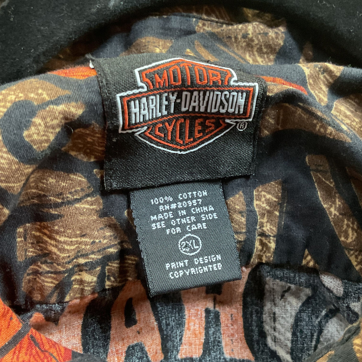 HARLEY DAVIDSON Men's Brown Print Button Up Short Sleeve Shirt- SZ 2XL