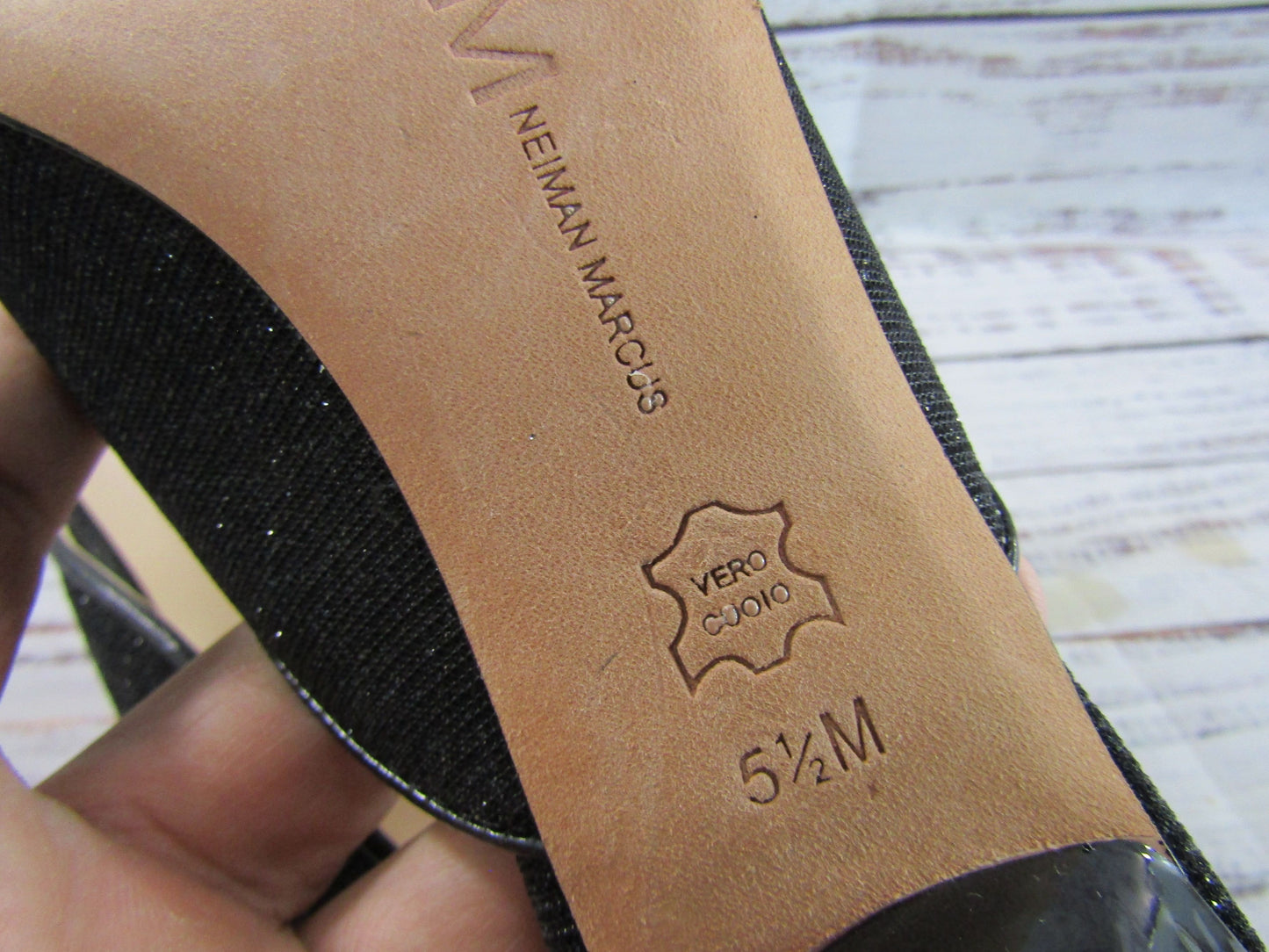 Neiman Marcus Women's Black Glitter Embellished Kitten Heel Mule Sandals Sz 5.5