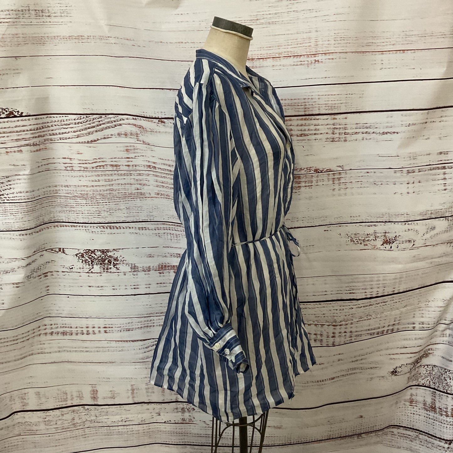 Banana Republic Blue White Stripe Ramie Waist Tie Shirt Dress - Size XL New