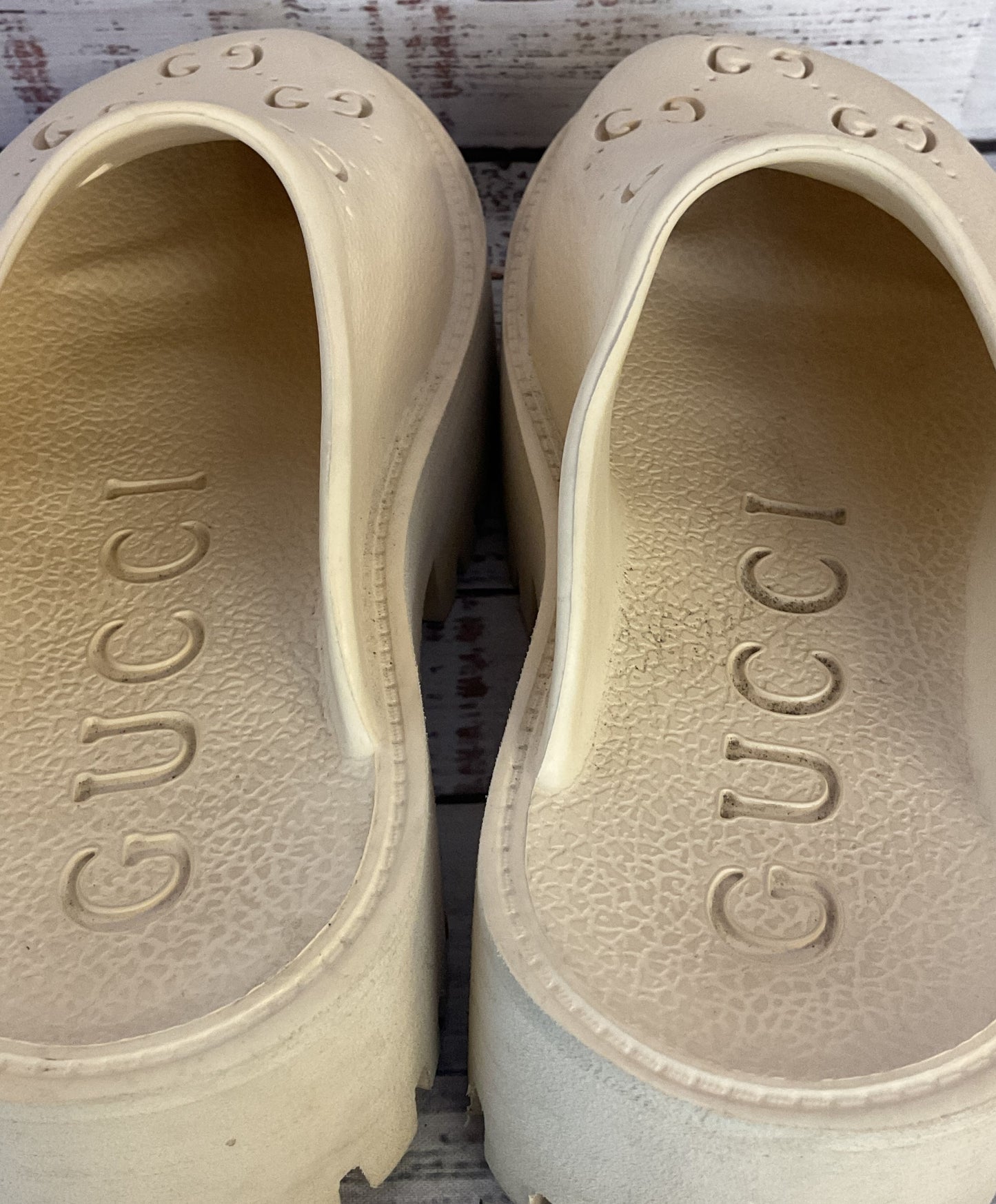 Gucci Rubber Logo Platform Mule Sandals Neutral White 6