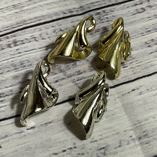 2 Pair of VTG. CORO Gold & Yellow Tone Clip On Earrings- 1.25"