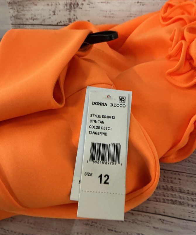 NWT Women's Donna Ricco Orange Dress with ruffled hem Size 12