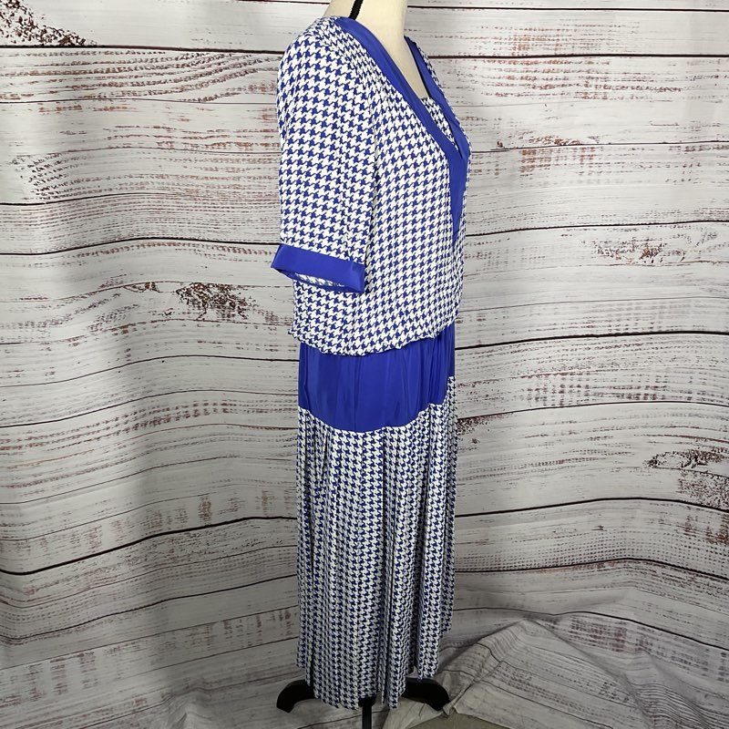 VTG. MINDY MALONE Women's Blue/White Dress- SEE MEASUREMENTS