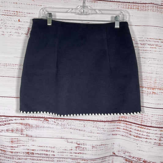 Commense Revolve Anthropologie Navy Blue White Embroidery Skirt - Size L