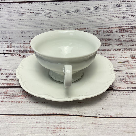 Hutschenreuthe Selb Bavaria Germany White Porcelain Scalloped Tea Cup And Saucer