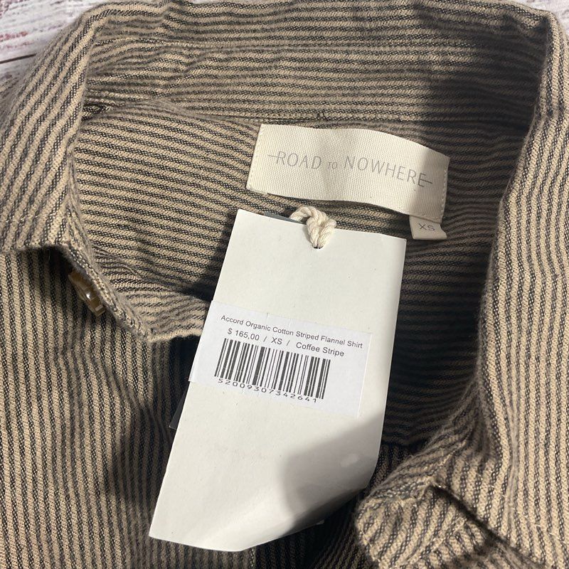 NWT Road to Nowhere Accord Taupe Striped Cotton Full Button Blouse - Size XS