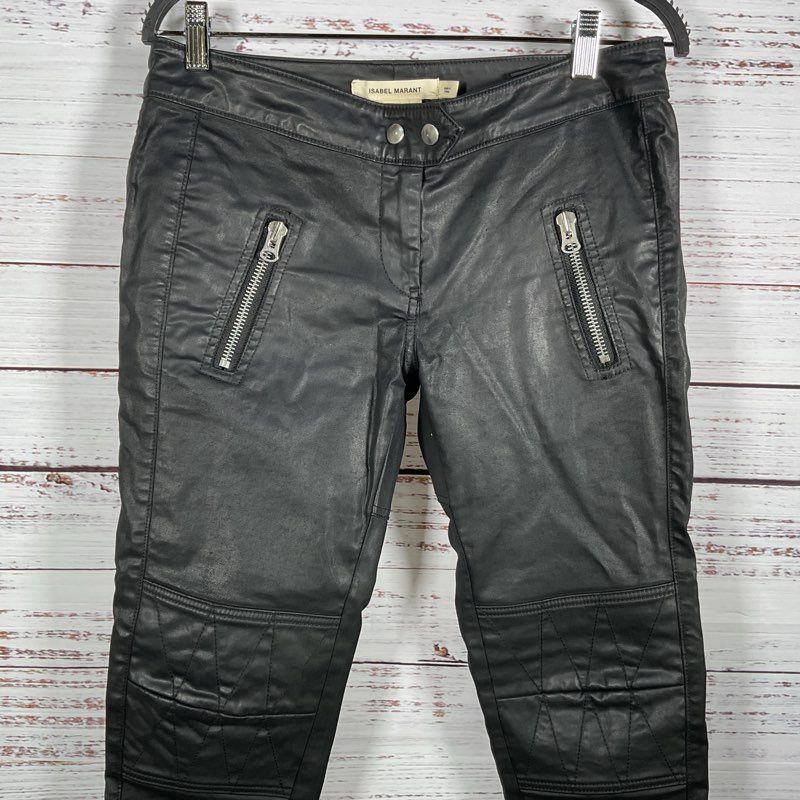 Isabel Marant pour H&M Black Waxed Vegan Leather Moto Pants - Size 6
