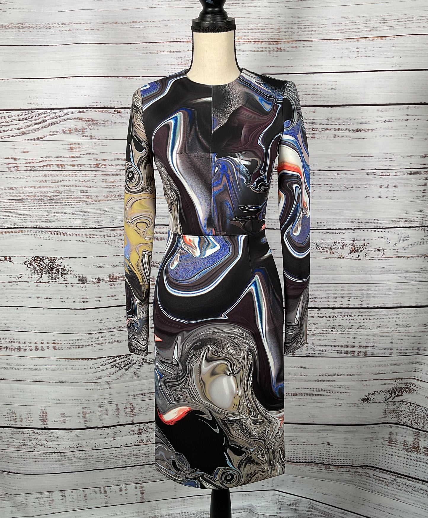 Yigal Azrouel Long Sleeve Scuba Dress Blue Multicolor 6