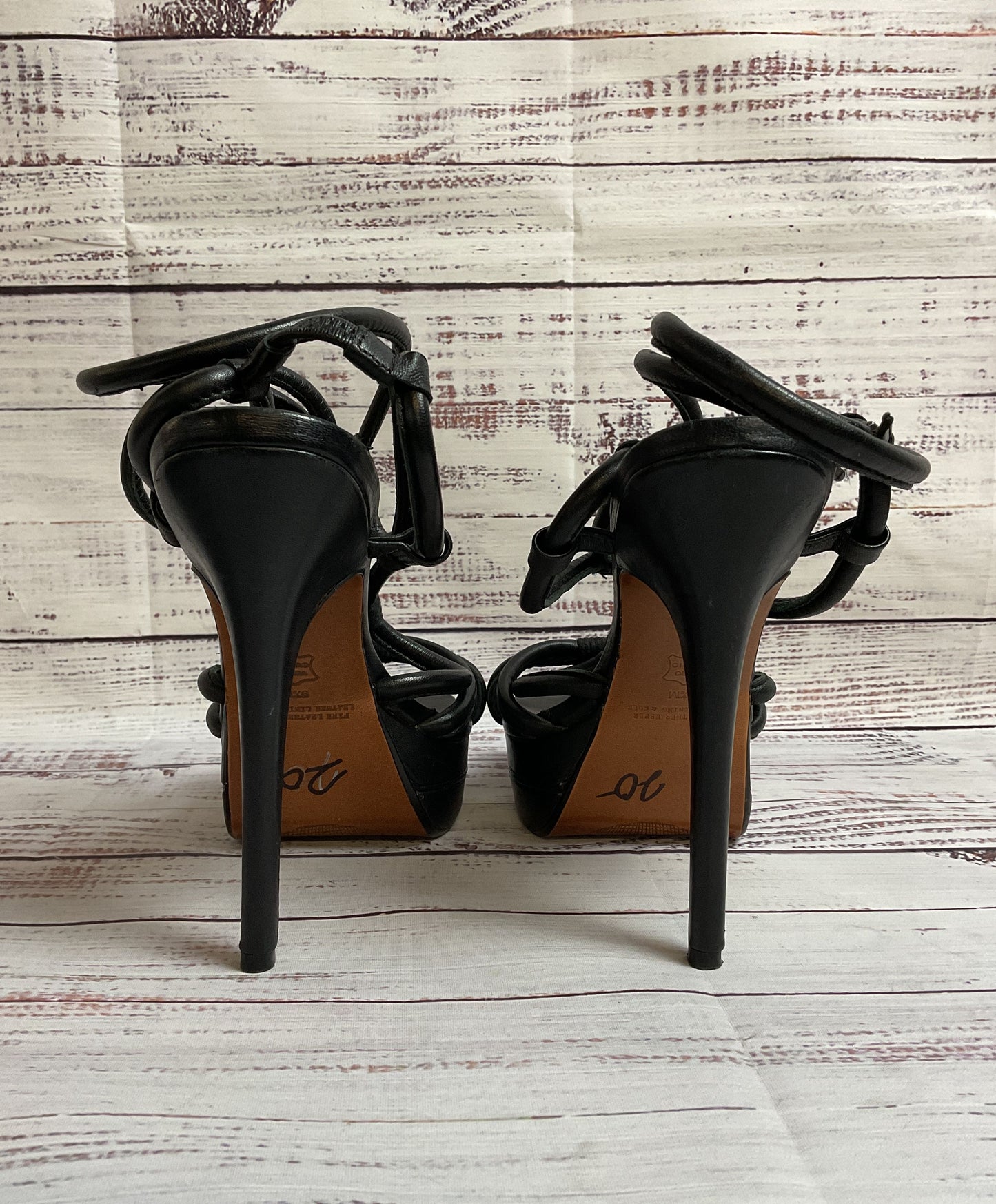 Leon Max Black Strappy Wrap Around Ankle 5" Heel Women 9.5