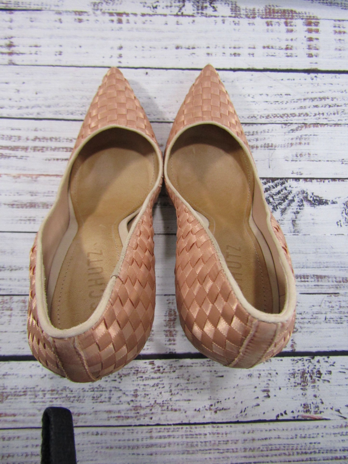Schutz Women's Woven Satin Peach Pumps Size 8.5