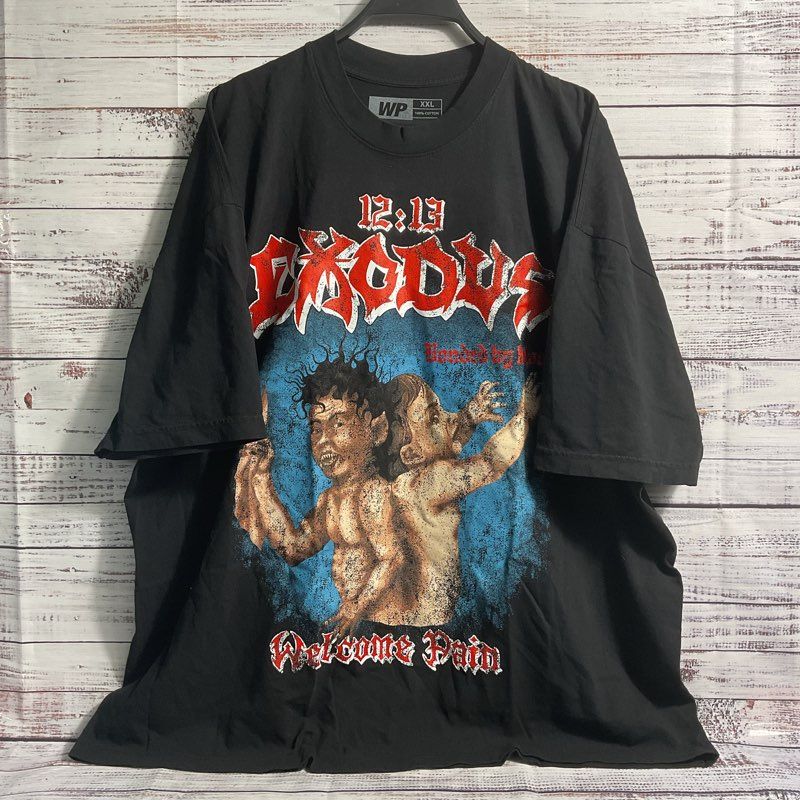 Welcome Pain Black Cotton Oversized Gym Streetwear Exodus 12:13 T-shirt Men XXL