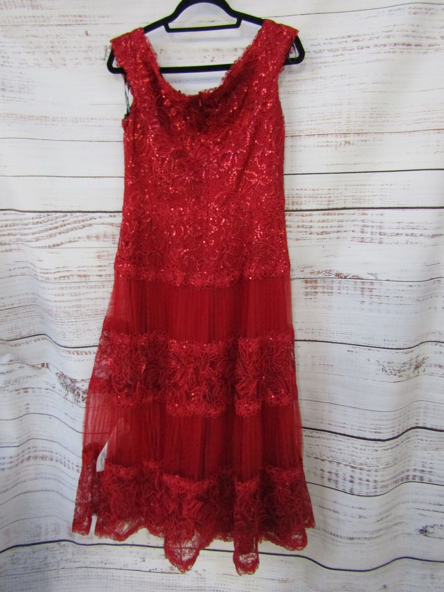 Tadashi Shoji Alya Women's Red Sequin Embroidered Dress Size 14