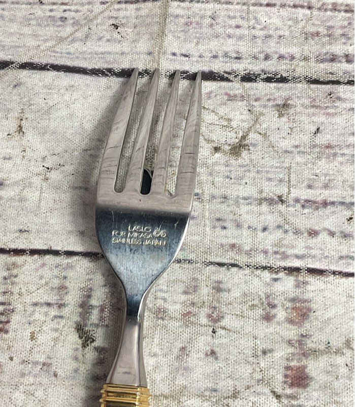 Laslo Mikasa Continental Set of 11 Stainless Steel Small Forks Black Gold