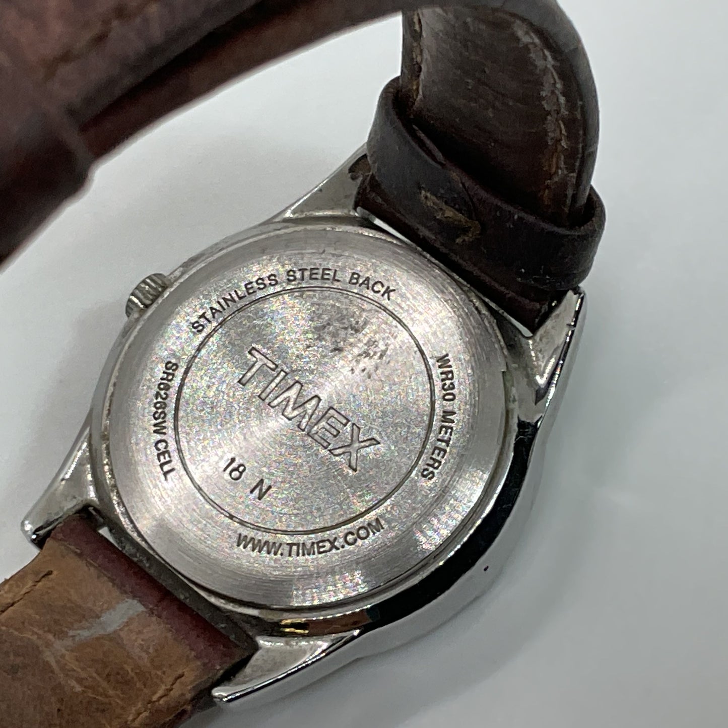 TIMEX SR626SW Cell Women's Silver Tone Mother of Pearl Dial Brown Leather Band
