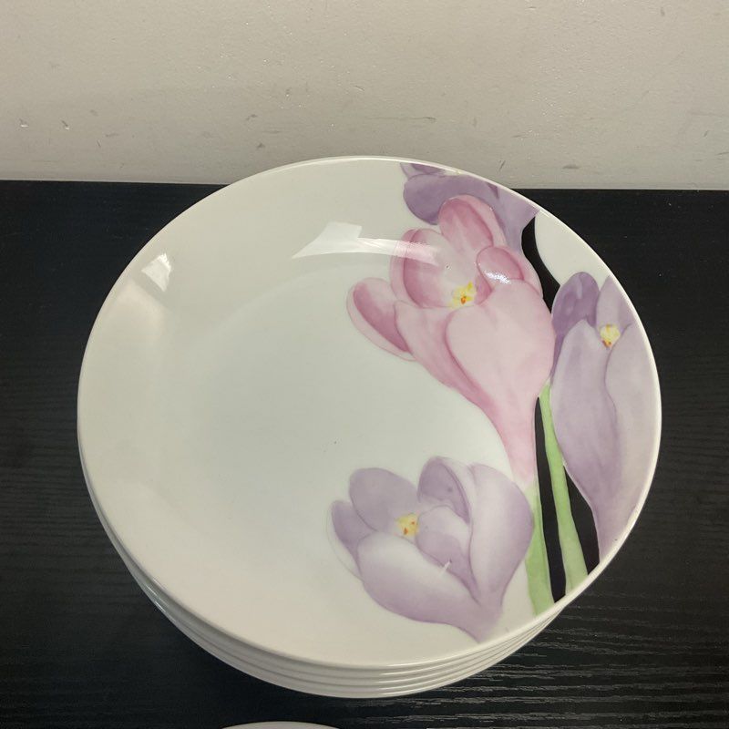 Mikasa Vouge L1052 Ceramic Purple Pink Floral Print Bowls Dish 7.5" 7" Set Of 7