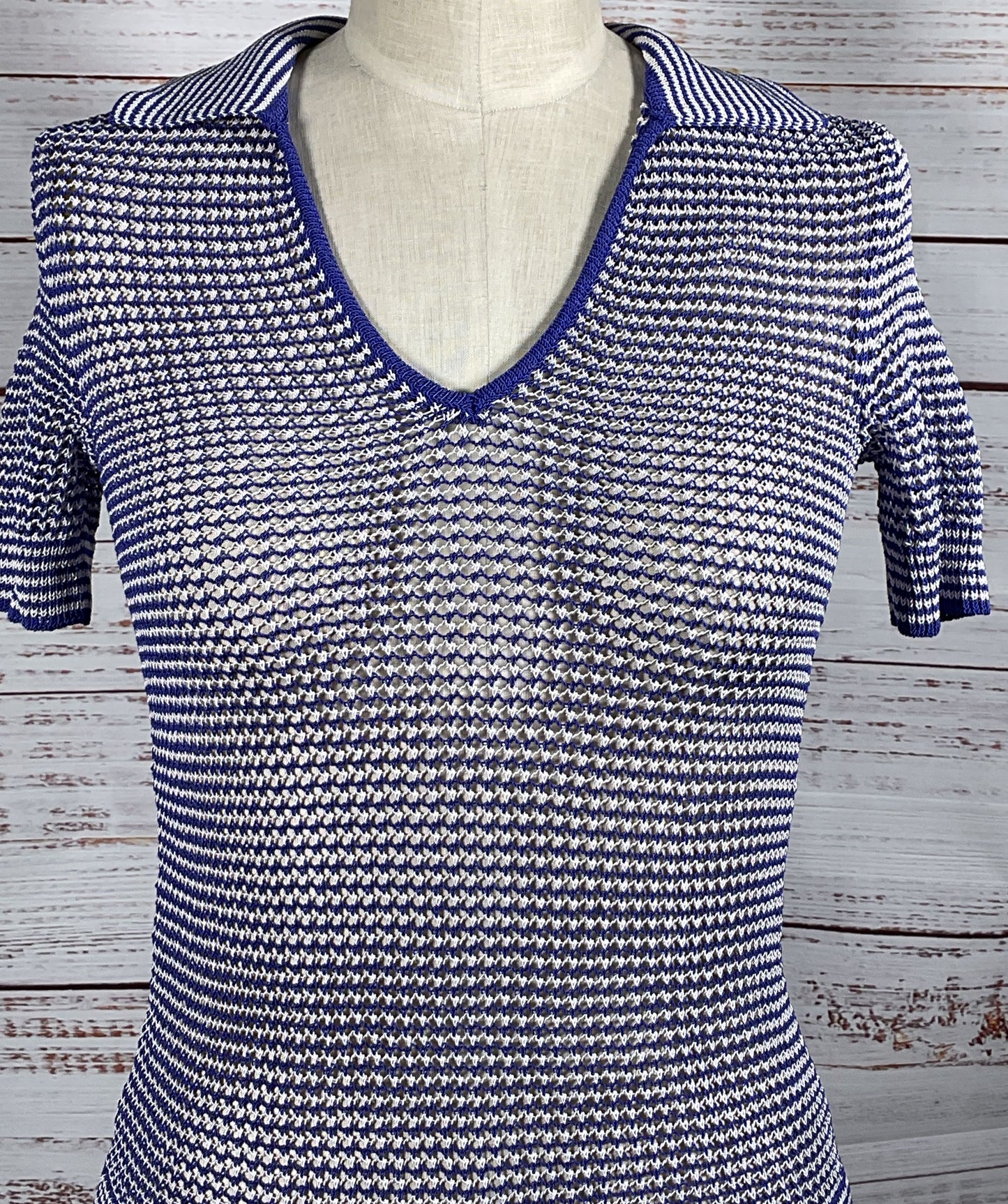 Staud Open Knit Polo Shirt Blue S