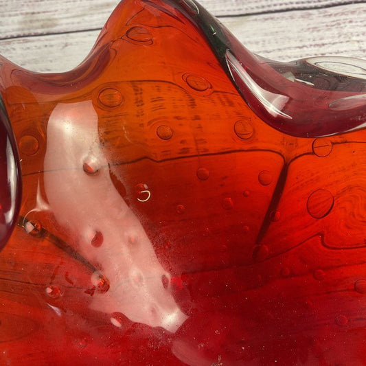 Deep Crimson Red 7" Murano Style Bubble Glass Decorative Bowl