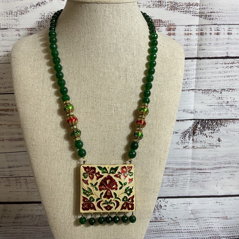 Bollywood Indian Navratna & Jade Beaded Necklace