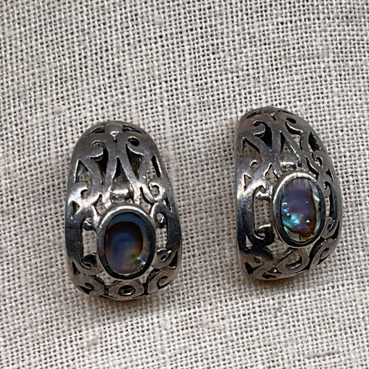 Sterling Silver & Abalone Pierced .75" Earrings- 3.23g (MISSING BACKING)