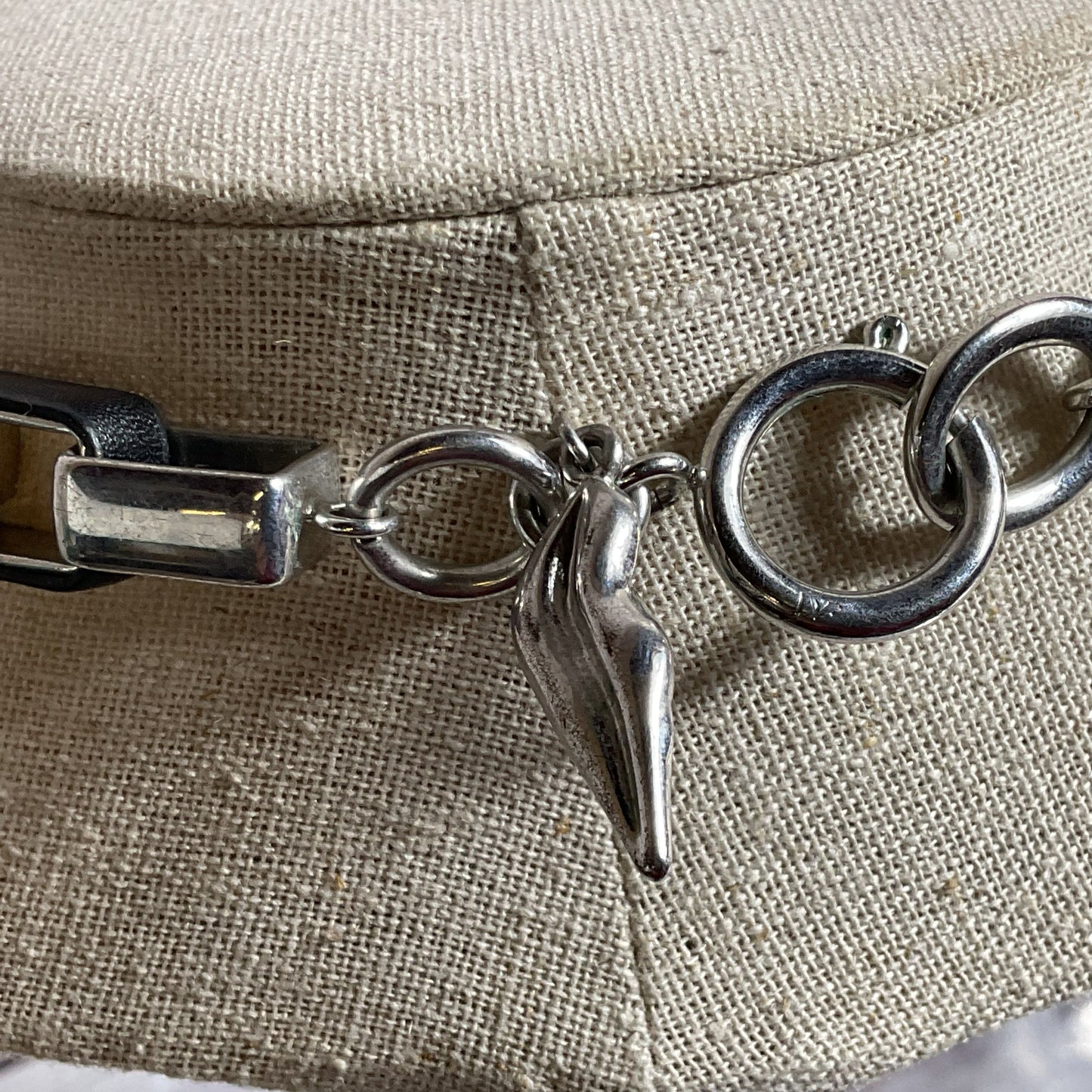 DIANE VON FURSTENBERG Silver Tone & Black Leather Wrapped Link Necklace- 20.5"