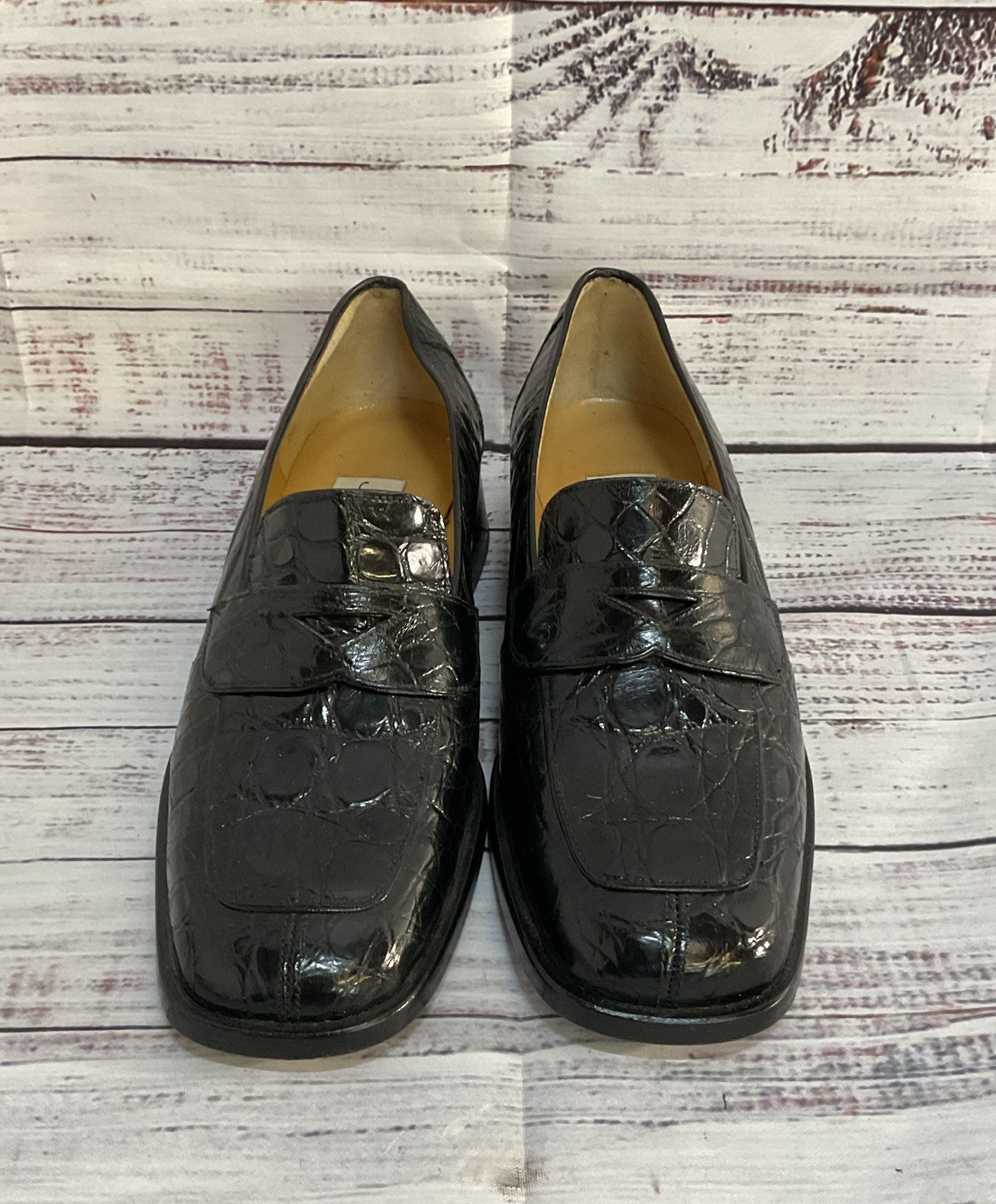 Mezlan Crocodile Leather Crawford Penny Loafers Black 6