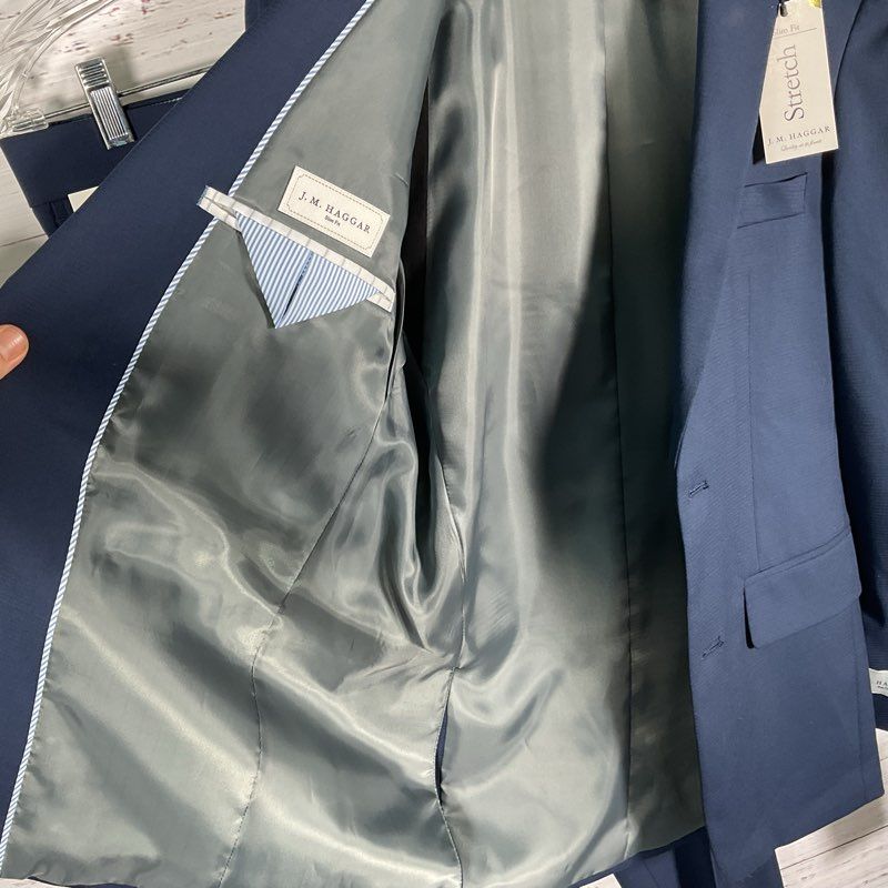 NWT J.M. Haggar Blue Shadow Check 2-Piece Suit (Jacket 36 Reg, Pants 30x30)