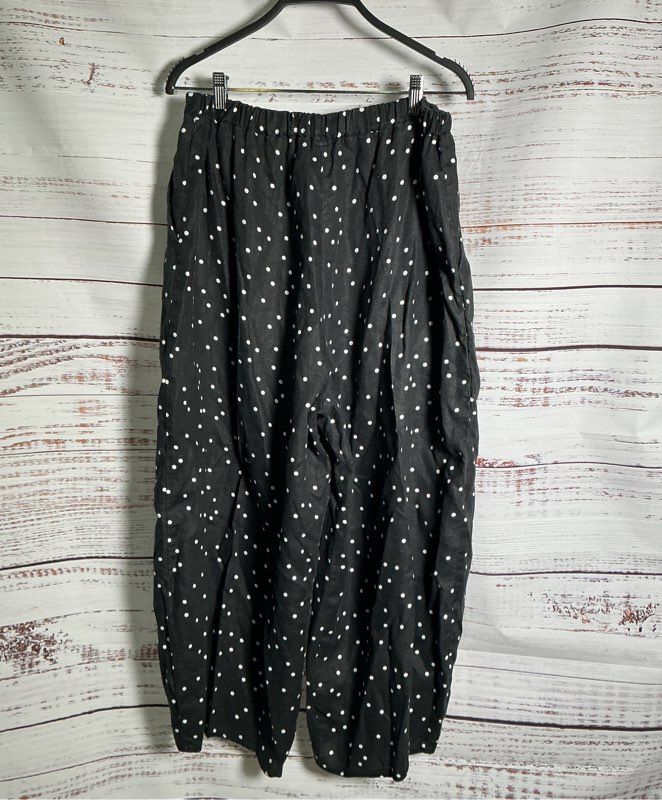 Women's Cynthia Ashby Black and White Polka Dot Linen Pants Size L