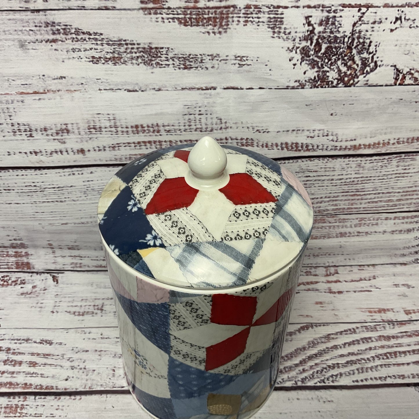 Ralph Lauren Wedgewood Patchwork Jar Canister 4.5" Diameter 8" Tall
