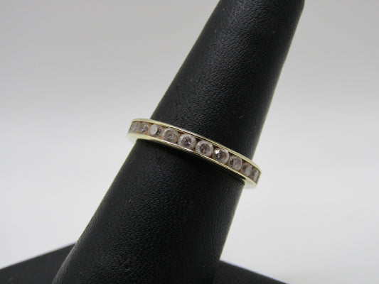 LI 3mm 14k Yellow Gold CZ Eternity Band Ring Size 7.5