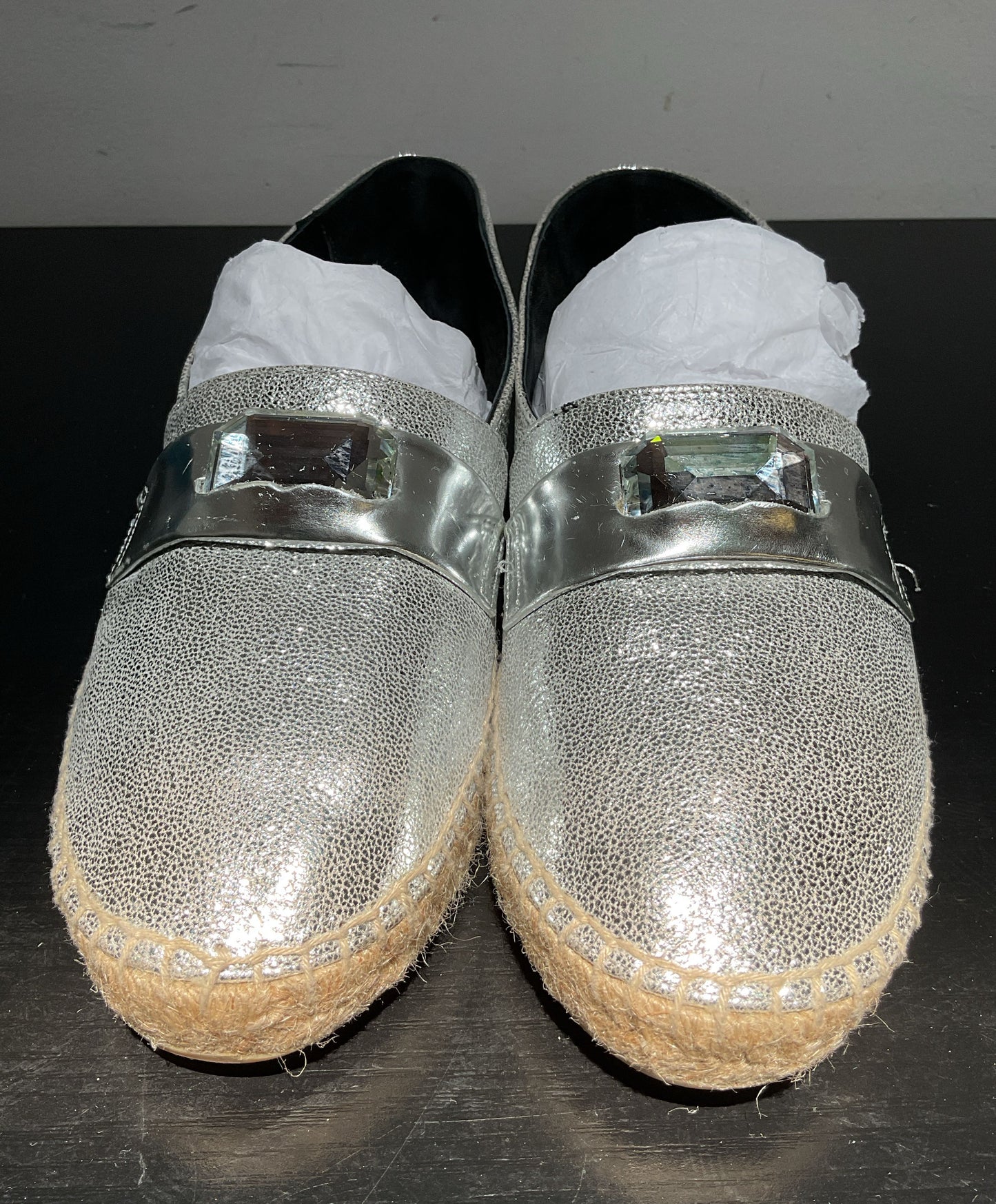 Robert Clergie Etoile Silver Pebble Leather Sneaker Espadrilles Shoe Women Size9