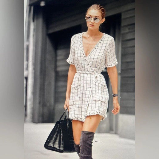 Women's Tularosa Ivory with black Check Wrap Dress Size XS