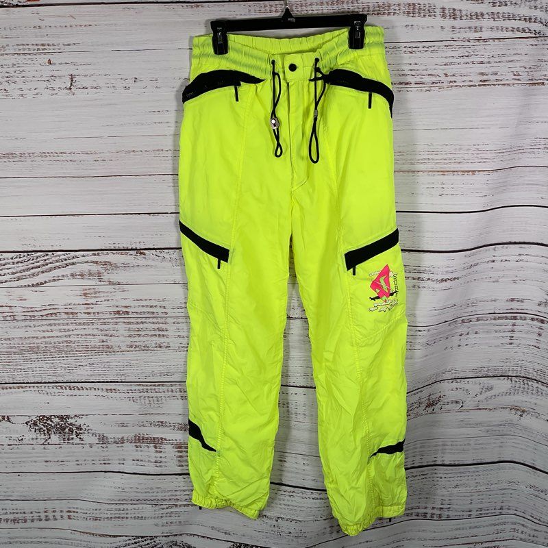 VTG. 80s Smithy's Neon Yellow Surf Print Snow Ski Pants - Size 36
