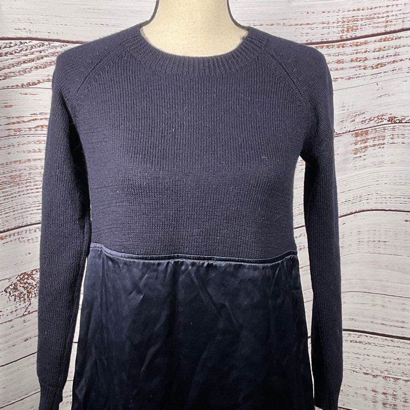 A.P.C. Women's Navy Blue Wool Knit and Silk Dress- SZ S