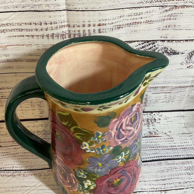 LESAL Ceramics Handcrafted Floral Pitcher- 8.5"