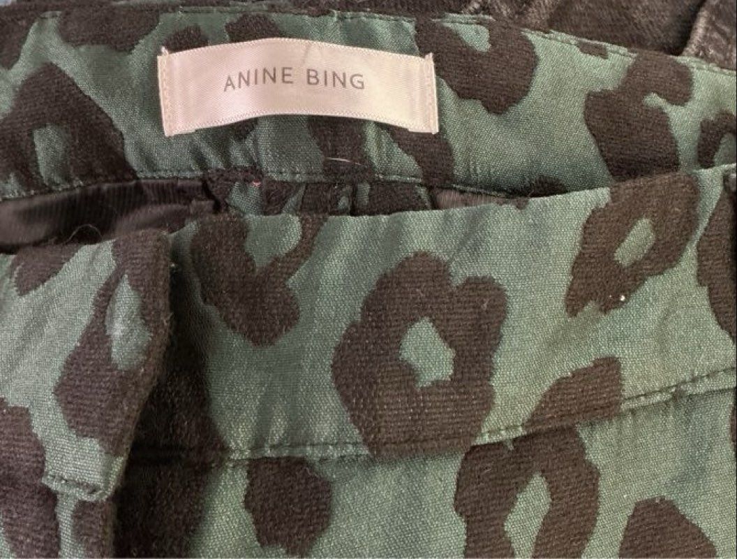 Women's Anine Bing Green Black Animal Print Pants Size M