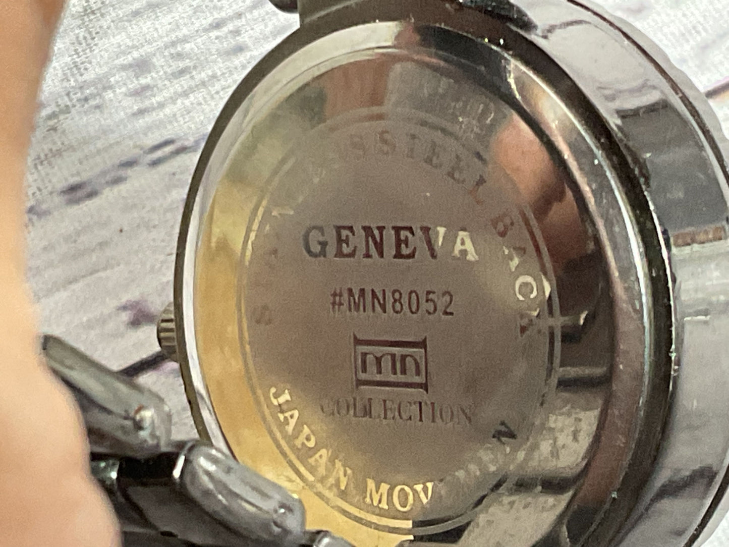 GENEVA MN Collection MN MN8052 Women's Black & Rhinestone Watch- 6"